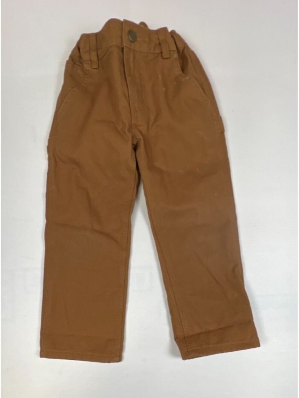 Carhartt Boys Size 4 Brown Canvas Flannel Lined Carpenter Pants Rugged Workwear